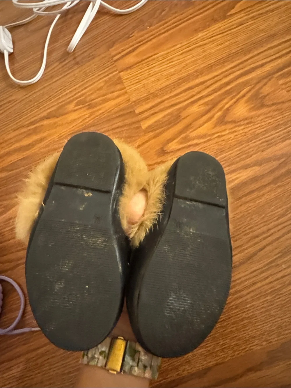 Kids Faux Fur Lined Black Loafers slides horsebit Princetown